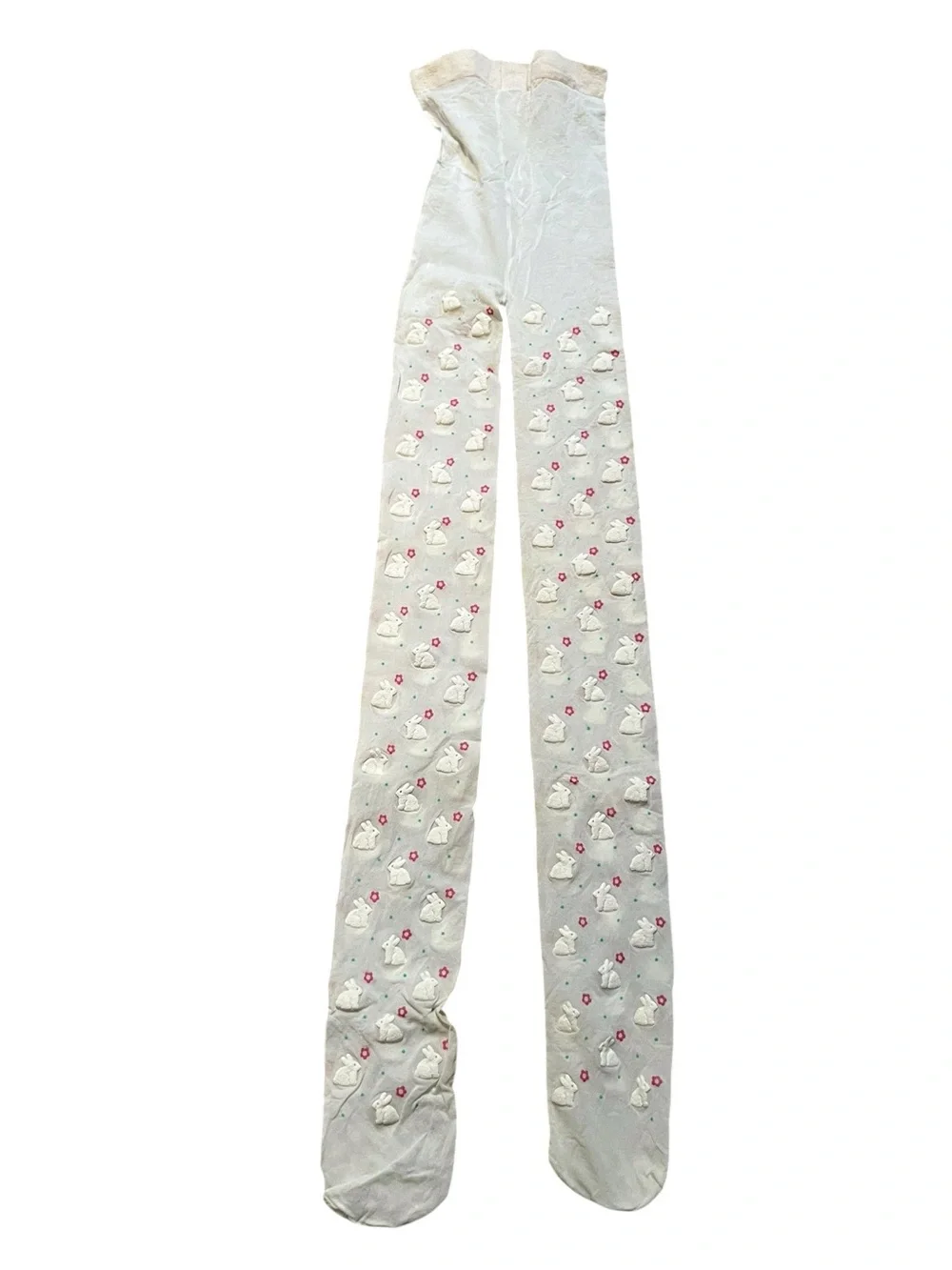 Vintage Girls Size‎ Medium/ Large Springtime Bunny Tights White Pink Floral